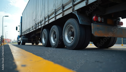 Wallpaper Mural Heavy trailer truck with multiple wheels on weighing procedure on a road. Cargo transport vehicle being checked for weight regulations. Logistics, trucking industry, and commercial shipping service. Torontodigital.ca