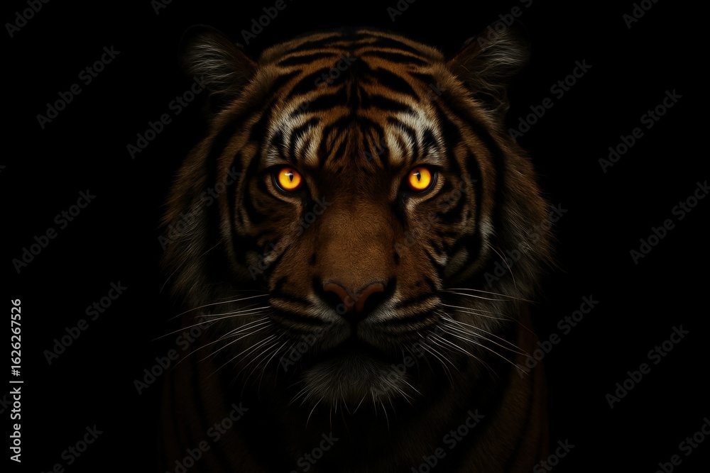 Fototapeta premium Majestic Tiger Portrait Glowing Eyes in the Dark