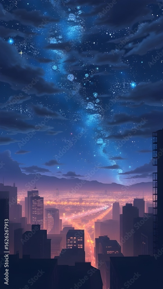 Obraz premium Stellar cityscape with nebular formations