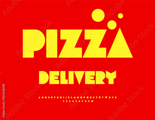 Vector Trendy  Promotion Pizza Delivery. Modern Typography Style Font. Exclusive Alphabet Letters and Numbers set.