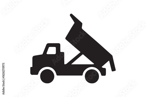 Dump truck unloading silhouette vector art illustration on white background