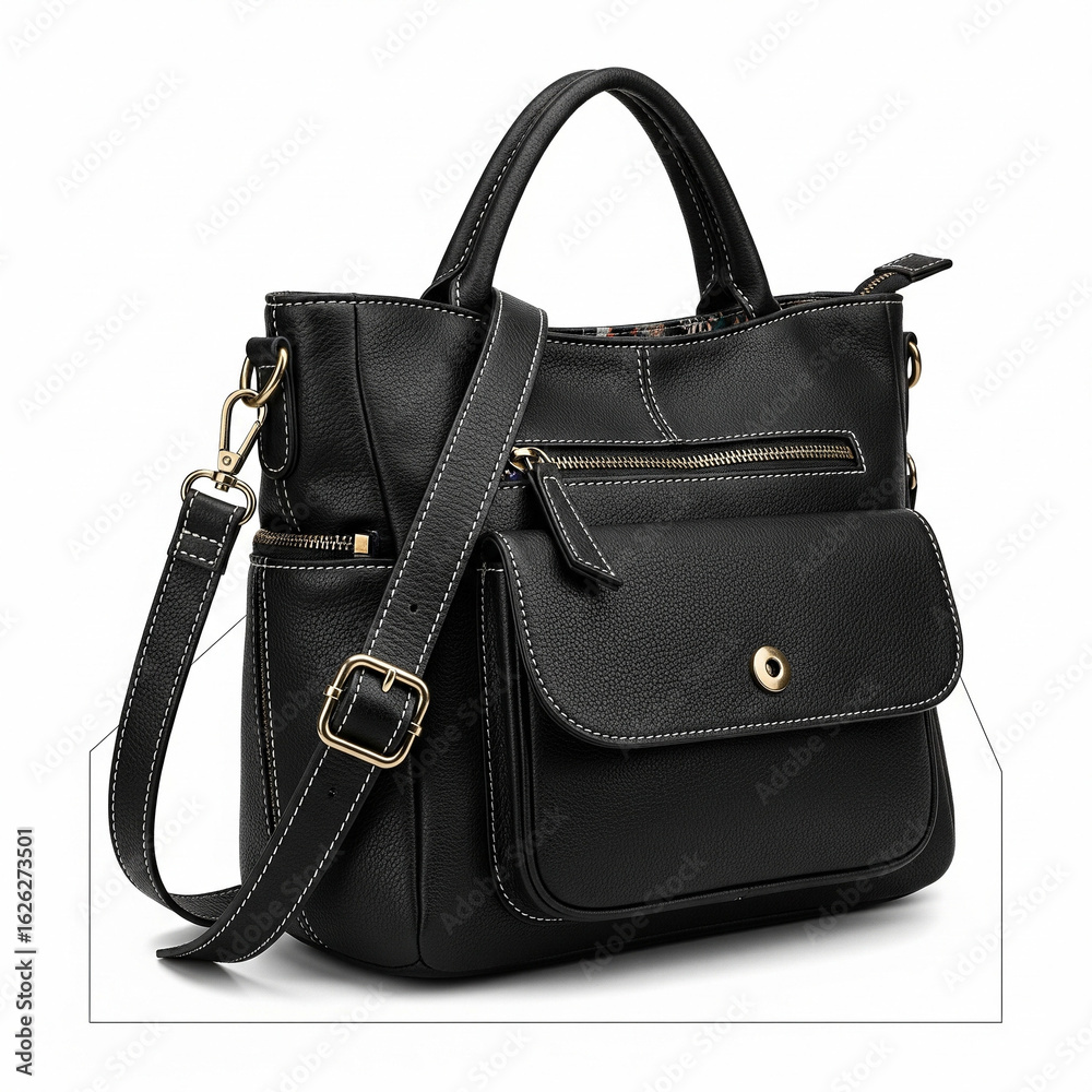 Naklejka premium black leather handbag isolated