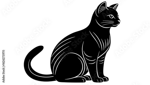 Minimal black silhouette of Persian cat, standing pose, simple outline, vector style