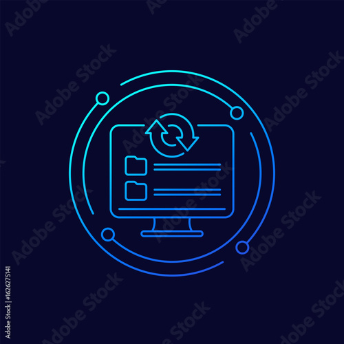 data recovery icon with computer, linear design