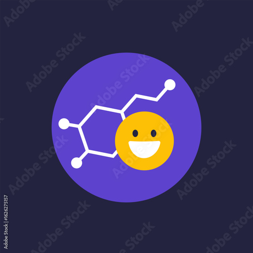 dopamine icon with happy emoji, flat design