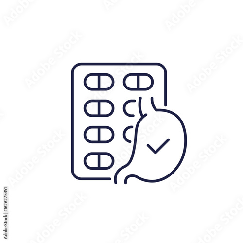 stomach pills line icon on white