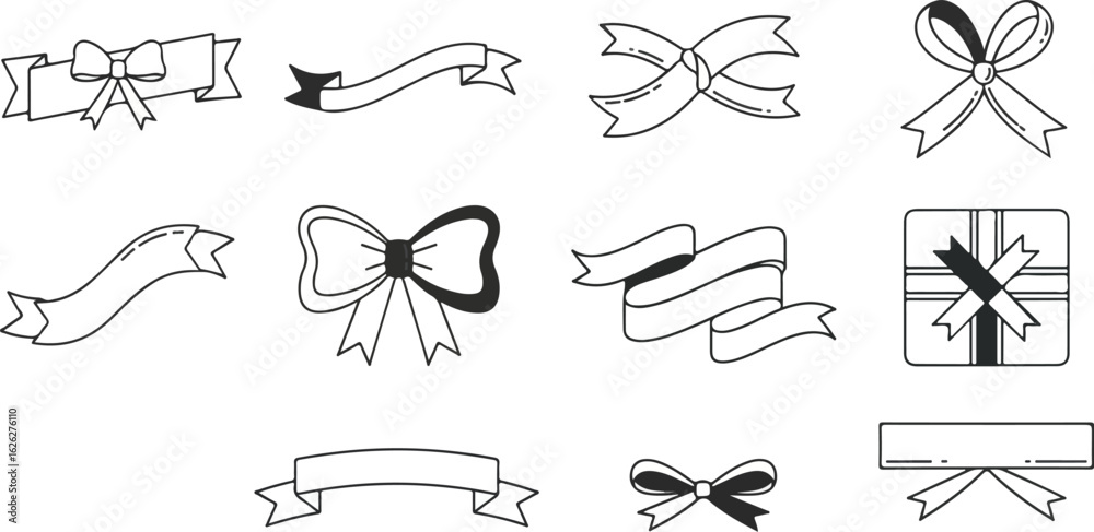 Fototapeta premium Decorative ribbons and bows graphic design elements