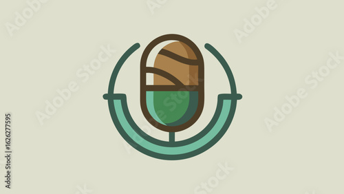 Minimalist microphone icon with coffee bean texture symbolizing podcasting and coffee culture