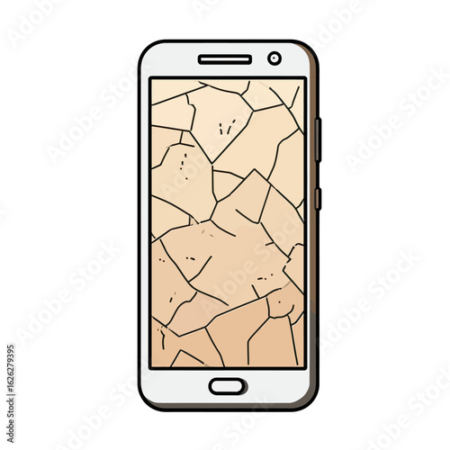 A detailed illustration of a modern white smartphone with a severely cracked screen, a perfect concept for phone repair services or articles about device damage.
