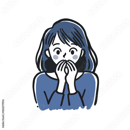 Hand-drawn illustration of a shocked or surprised woman with her hands over her mouth, a powerful sketch depicting a gasp, disbelief, or sudden realization.
