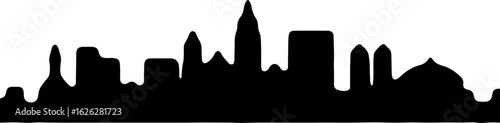 Black vector silhouette illustration of the New York City skyline with iconic skyscrapers at night