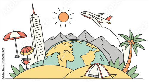 Illustration of travel destinations around the world