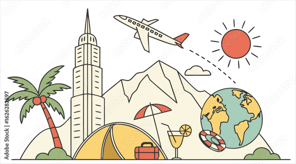 Obraz premium Illustration of travel destinations and vacation