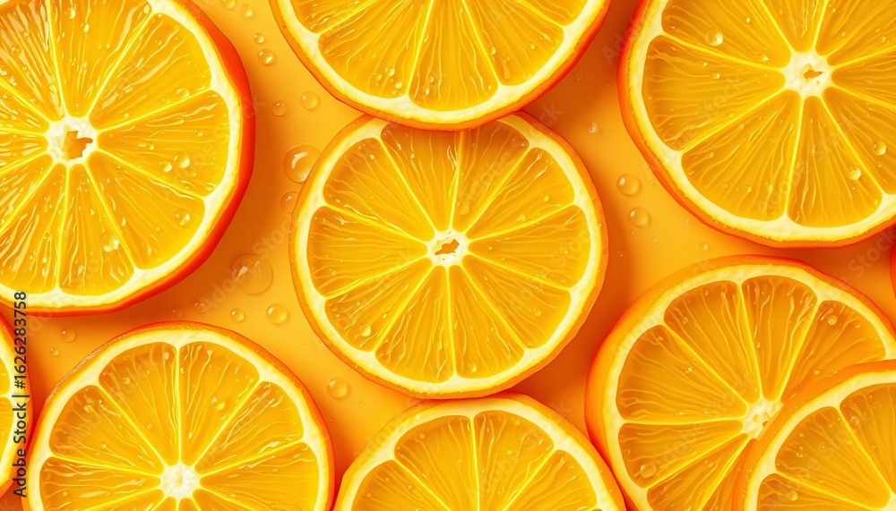 Obraz premium Vibrant lemon slice pattern background with water droplets, seamless texture, juicy, blog