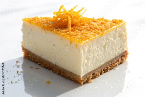 Delicious slice of creamy cheesecake with orange zest topping