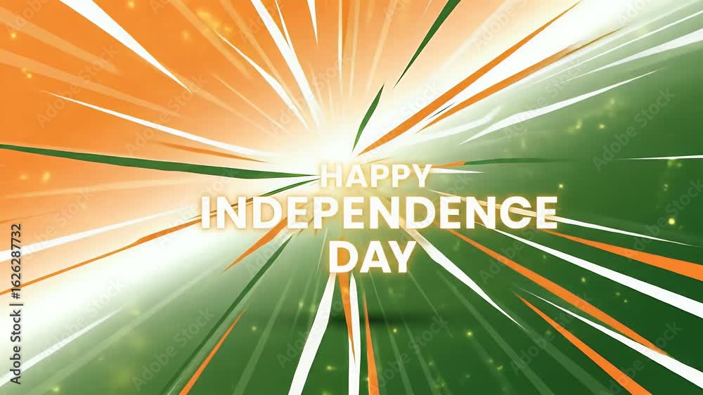 Abstract glowing saffron and green background with Happy Independence Day text, suitable for patriotic celebration video