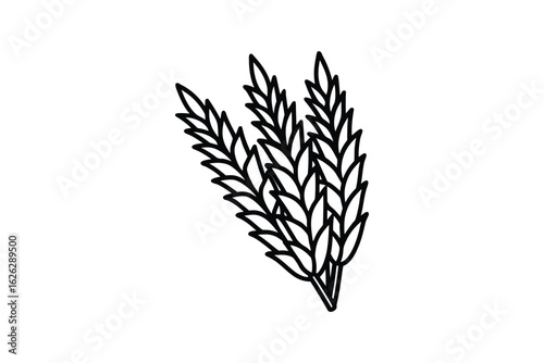 A simple elegant black and white line drawing of a cluster of wheat stalks in a minimalist silhouette style