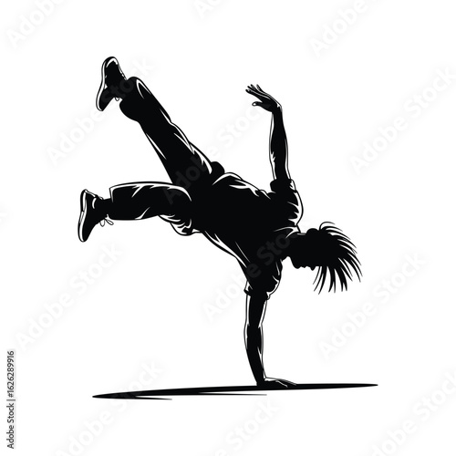 Dynamic silhouette of a breakdancer performing a handstand move