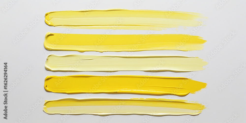 Obraz premium Yellow paint swatches on white background brush strokes color palette