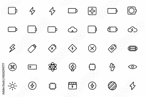 A minimalist set focusing on different battery levels and power indicators. Ideal for device UI, presentations, and electronic product guides