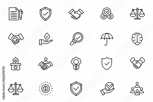 A minimal line art pack reflecting values of business honesty and trust-building. Great for legal services, business agreements, and customer trust campaigns