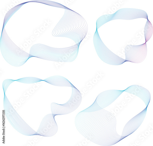 Abstract Wavy Line Flow Shapes Set. Collection of dynamic, flowing line art shapes in blue and green gradients — perfect for modern backgrounds, tech designs, and presentations