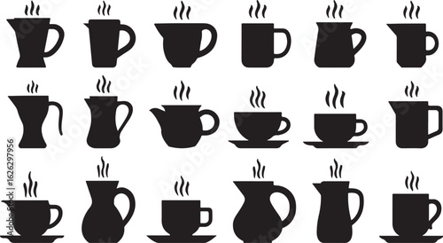 set of cups of coffee vector design silhouette