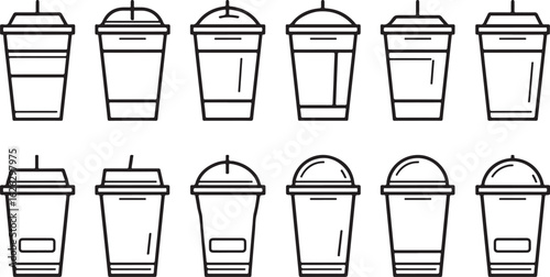 set of coffee cups line art silhouette