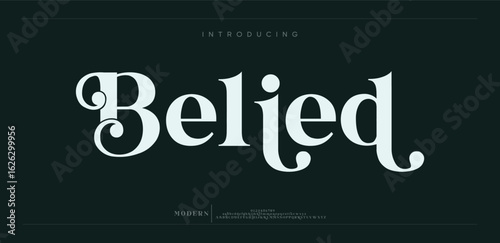 Belied Elegant minimalist alphabet typeface display font vector. Luxury typography style alphabet illustration with numeral and lowercase