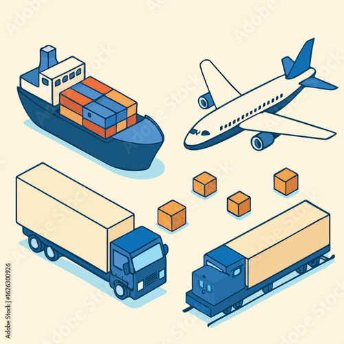Multimodal Cargo Shipping Illustration