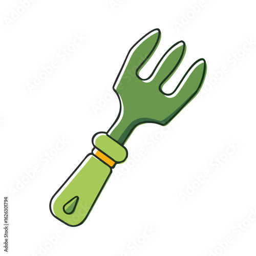 Doodle style hand cultivator icon for gardening tools - vibrant green garden tool for horticulture and cultivation design