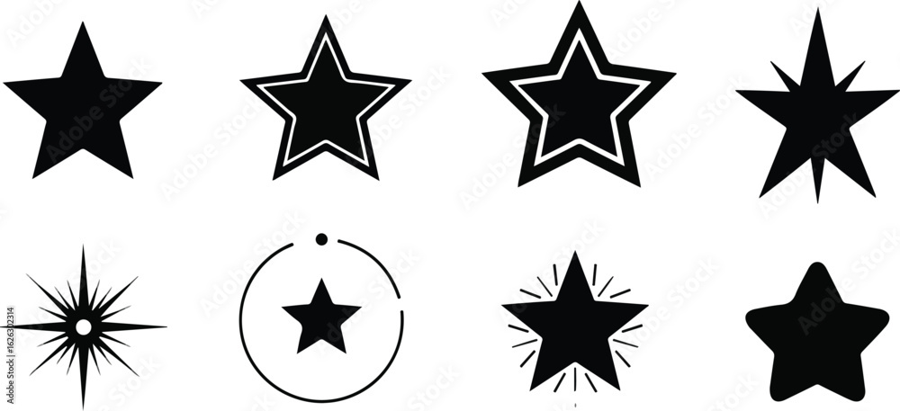 Obraz premium Various black star graphics isolated on white background