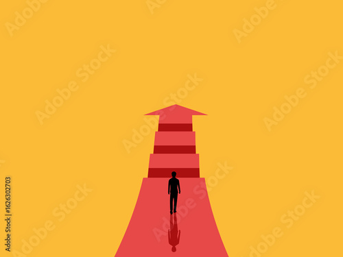 Businessman on an arrow with obstacles