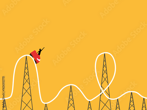 stock market goes up and down, businessmen ride the roller coaster of volatility