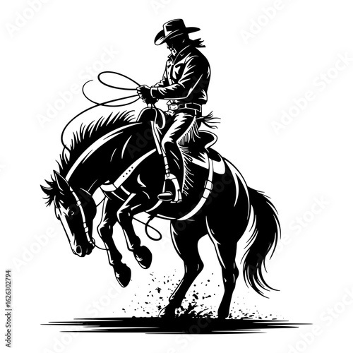 Vector illustration of cowboy rodeo scene isolated on white ready for print