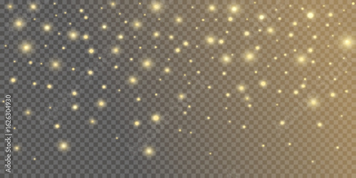 Golden Shine. Light Effect, Golden light on transparent background. Lights, sparkles. PNG picture. Christmas design. Vector illustration