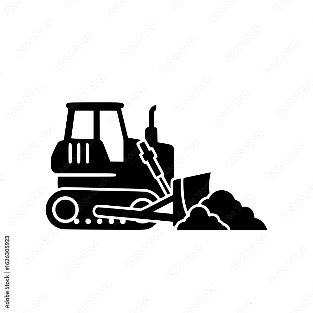 Naklejka premium Bulldozer pushing dirt and excavating site with heavy machinery moving earth constructing road