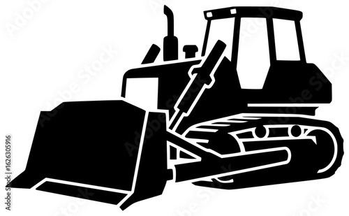 Bulldozer pushing dirt and excavating site with heavy machinery moving earth constructing road