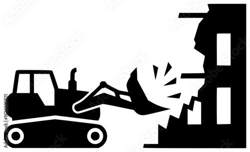 Bulldozer pushing dirt and excavating site with heavy machinery moving earth constructing road
