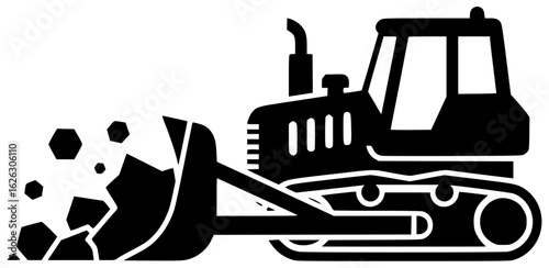 Bulldozer pushing dirt and excavating site with heavy machinery moving earth constructing road