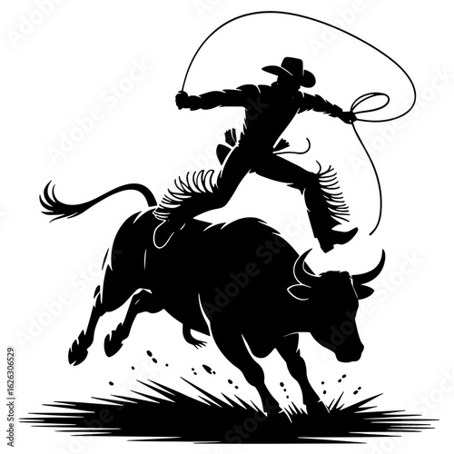Vector illustration of cowboy rodeo scene isolated on white ready for print