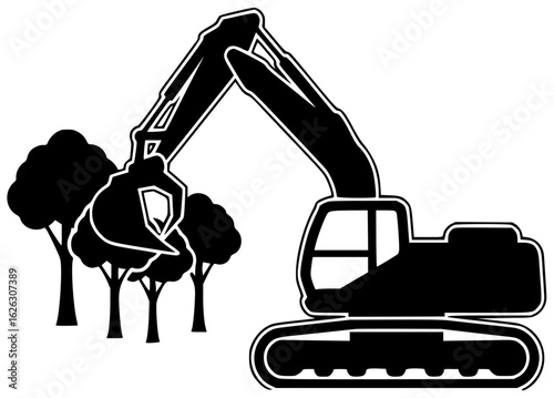 Excavator digging deep into the earth and moving heavy rocks lifting large trees clearing land for construction demolishing old buildings excavating minerals digging trenches for pipes removing snow 