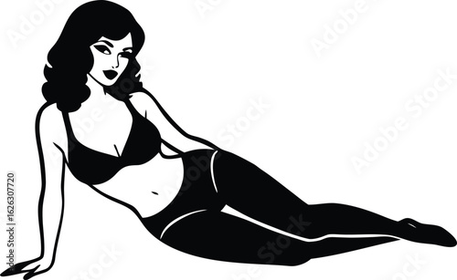  a beautiful woman posing in a bikini lying silhouette vector