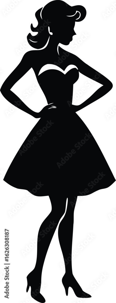 attractive pinup woman in dress with hand on hip silhouette vector. attractive pinup woman in dress with hand on hip silhouette vector.