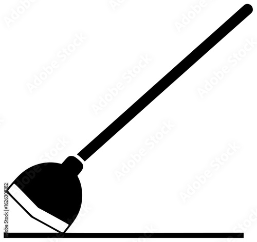 Black Silhouette Vector Icon Logo Illustration of Hoe Agriculture Tool Digging into Soil Used for Tilling Fields and Weeding in Garden with Farmer’s Hand and Farm Fence