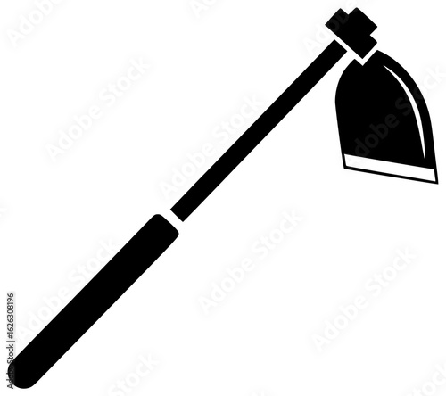 Black Silhouette Vector Icon Logo Illustration of Hoe Agriculture Tool Digging into Soil Used for Tilling Fields and Weeding in Garden with Farmer’s Hand and Farm Fence