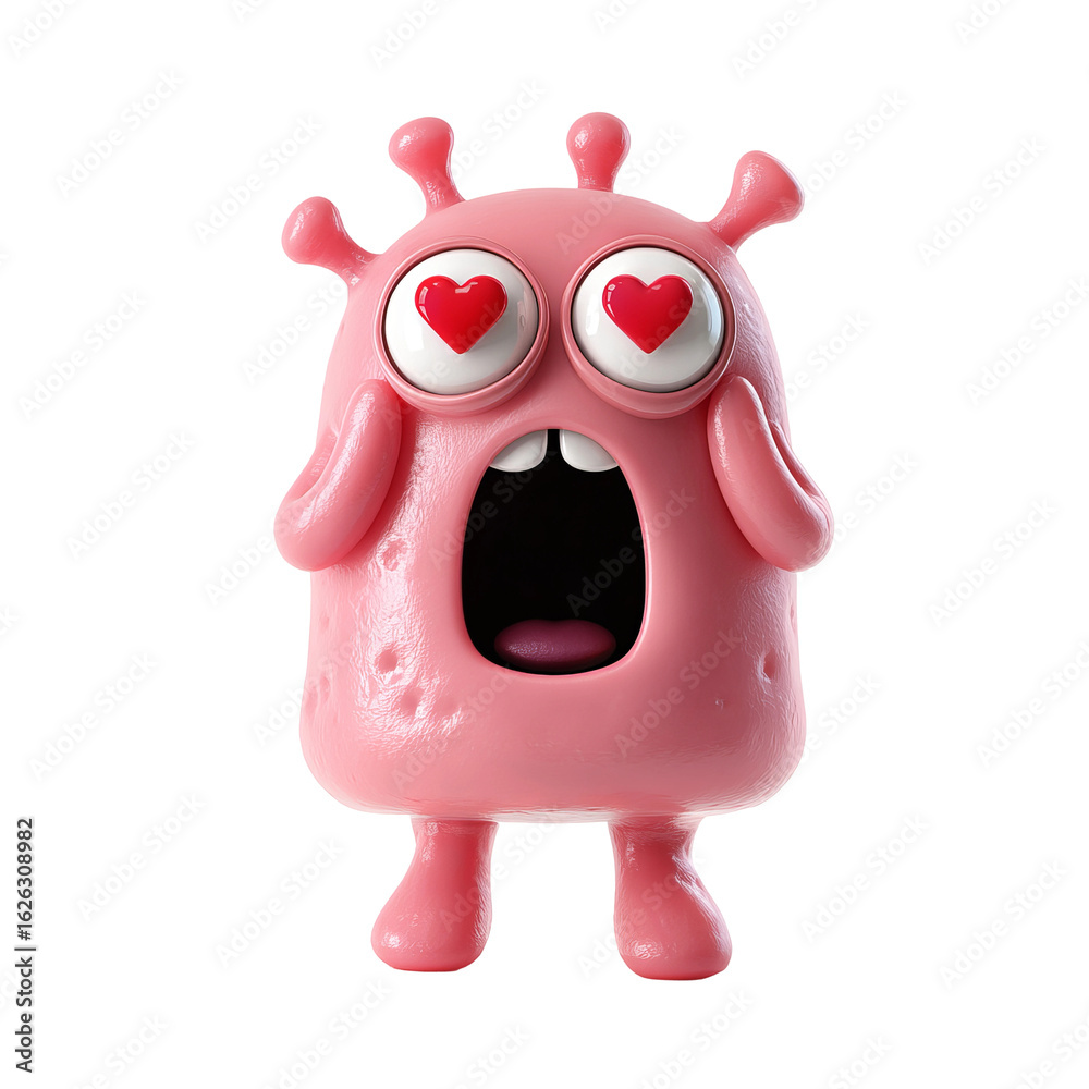 Naklejka premium adorable 3d rubbery microbe mascot in pink color 