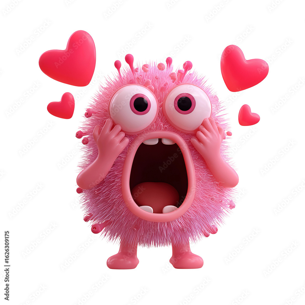 Fototapeta premium cartoon style 3d illustration of pink microbe with eyes 