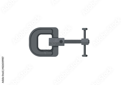 An industrial clamp The heavy metal tool for securing materials in place with a threaded bar  turning handle