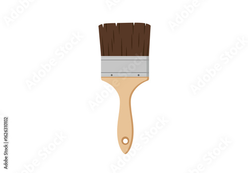 A brownbristled paintbrush with a silver ferrule and a tan wooden handle